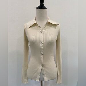 Express ribbed embellished button polo cardigan size s